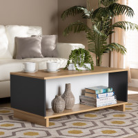Baxton Studio CT8002-OakGreyWhite-CT Baxton Studio Marigold Modern and Contemporary Multicolor Oak Brown and Grey Finished Wood Storage Coffee Table